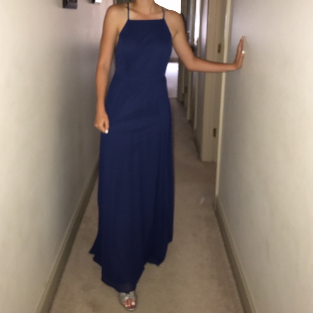 long, blue maxi dress